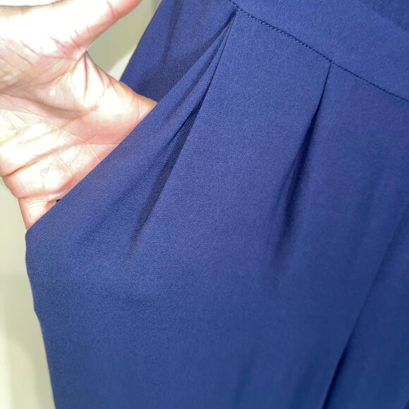 Diane Von Furstenberg Womens Jumpsuit Size 10 Blue Lucy Crepe Pockets Boat Neck - Picture 5 of 16